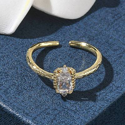 Rectangle Brass Micro Pave Cubic Zirconia Cuff Rings RJEW-Z111-04G-09-1