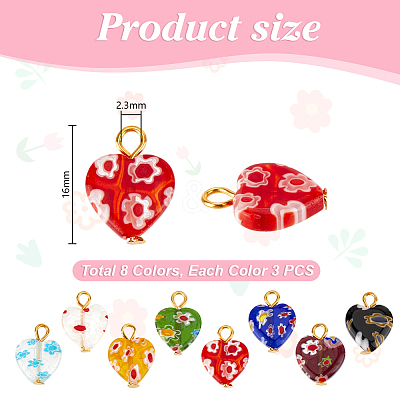 24Pcs 8 Colors Millefiori Glass Pendants PALLOY-PH01845-1