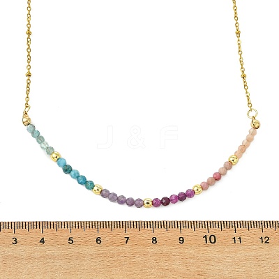 Natural Rhodonite & Apatite & Amethyst & Ruby & Sunstone Faceted Round Beaded 304 Stainless Steel Satellite Chain Necklaces NJEW-JN06151-1