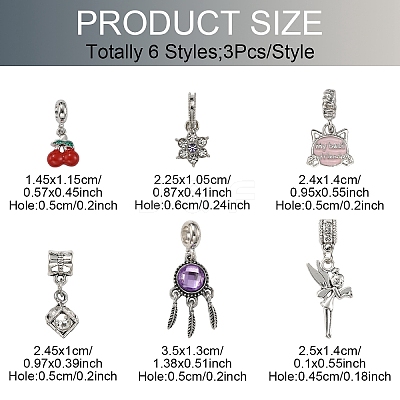 18Pcs 6 Styles Alloy Enamel & Crystal Rhinestone European Dangle Charms FIND-YW0006-85-1