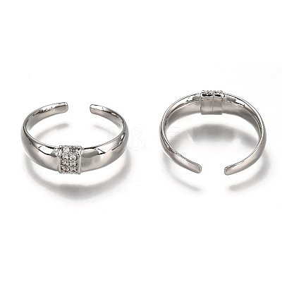 Brass Micro Pave Clear Cubic Zirconia Cuff Rings RJEW-C100-20P-1
