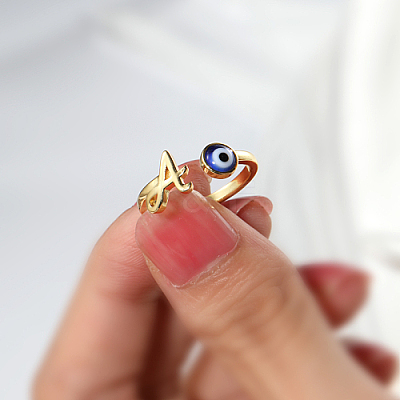 Golden Brass Letter A Open Cuff Rings NE2200-1-1