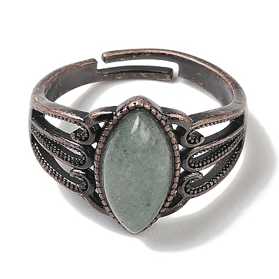 Natural Green Aventurine Horse Eye Adjustable Rings RJEW-K271-05R-12-1