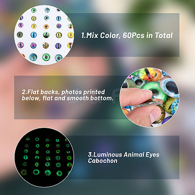 60Pcs 30 Style Luminous Glass Eyes Cabochons GLAA-CA0001-56-1