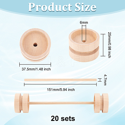 Unfinished Schima Wood Vehicle Wheels & Birch Wood Stick Sets DIY-WH0308-326A-1