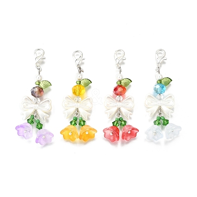 4Pcs Glass & ABS Imitation Pearl Pendant Decoration X1-HJEW-TA00352-1