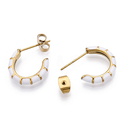 Enamel C-shape Stud Earrings EJEW-N052-05C-1