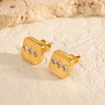 304 Stainless Steel & Clear Cubic Zirconia Stud Earrings WGB6216-01-1