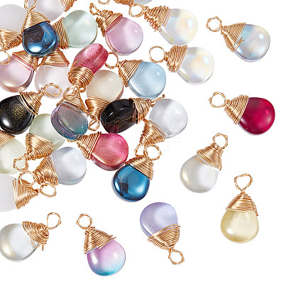 30Pcs Glass Pendants PALLOY-DR00005-1
