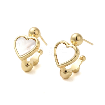Shell Heart Stud Earrings EJEW-K287-01G-B-1