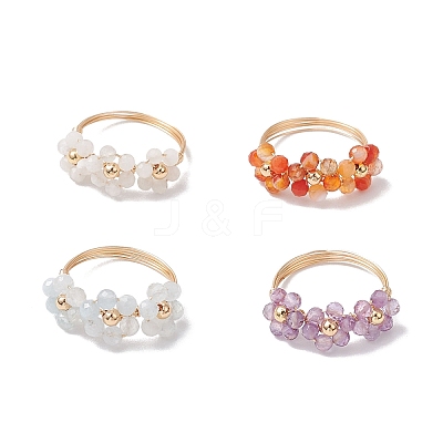 4Pcs Natural Gemstone Rings RJEW-TA00198-1