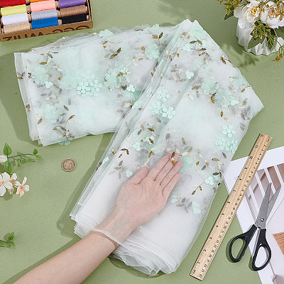 6 Yards Flower Pattern Milk Fiber Mesh Fabric DIY-NB0014-82B-1