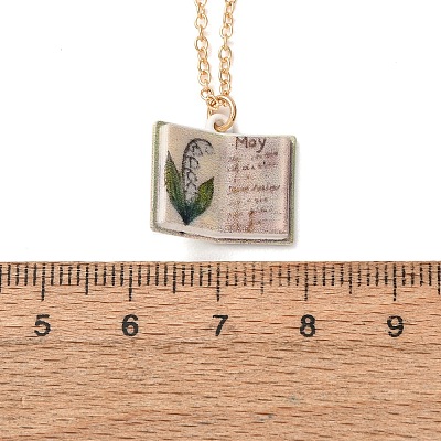 Brass Enamel Book Pendant Necklaces for Women KK-CBAF5B9-01G-05-1