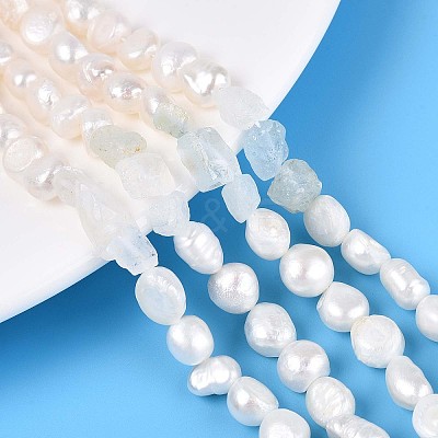 Natural Topaz Nuggets & Natural Cultured Freshwater Pearl Beads Strands PEAR-N023-01A-19-1