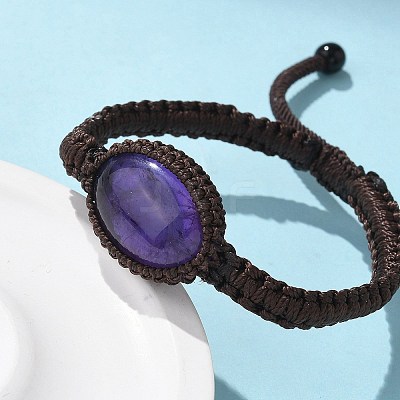 Adjustable Oval Natural Amethyst Braided Bead Bracelets BJEW-H626-02-15-1