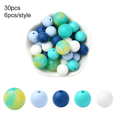 30Pcs 5 Colors Food Grade Eco-Friendly Silicone Focal Beads SIL-YW0001-24A-1