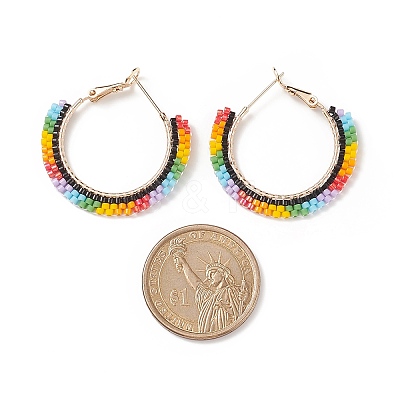 Japanese Seed Braided Beaded Hoop Earrings EJEW-MZ00006-1