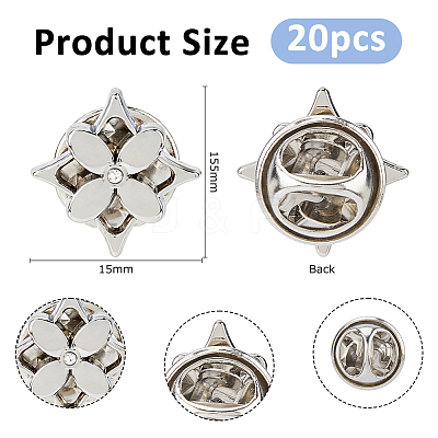 20Pcs Flower Alloy Rhinestone Lapel Pin Backs for Backpack Clothes JEWB-FH0002-72P-1