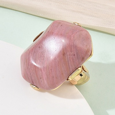 Natural Rhodochrosite & Alloy Finger Rings for Women RJEW-G375-01G-04-1