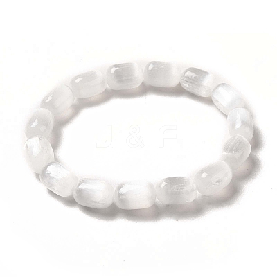 Natural Selenite Column Beaded Stretch Bracelet for Women BJEW-I312-01-1