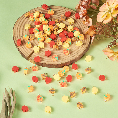 100Pcs Autumn Theme Handmade Polymer Clay Connector Charms PALLOY-TAC0251-1