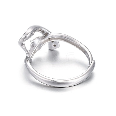 Anti-Tarnish Adjustable Rhodium Plated 925 Sterling Silver Finger Design Ring Mounts Fittings with Pearl Seat STER-F048-23P-1