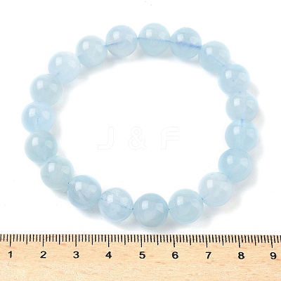 Natural Aquamarine Round Bead Stretch Bracelets for Men Women BJEW-U034-01A-02-1
