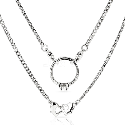304 Stainless Steel Twisted Chain Necklaces with Double Heart Clasps NJEW-HS00012-1