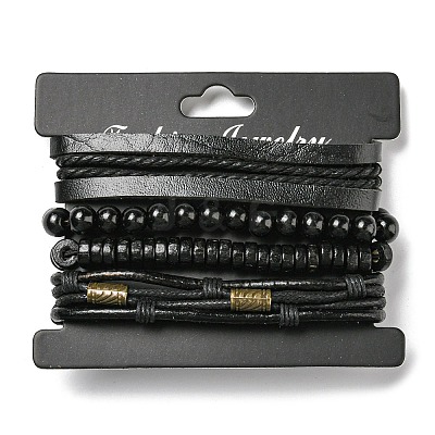 4Pcs 4 Style Adjustable Braided Imitation Leather Cord Bracelets Set BJEW-F458-07-1