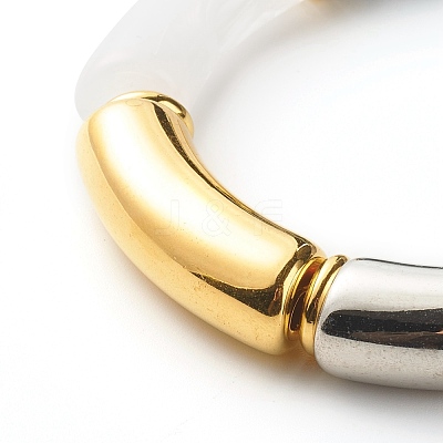 Chunky Curved Tube Beads Stretch Bracelet BJEW-JB06683-02-1