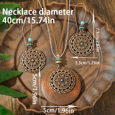 Bohemian Alloy & Wood Pendant Necklaces & Dangle Earrings Sets WG08C2E-01-1
