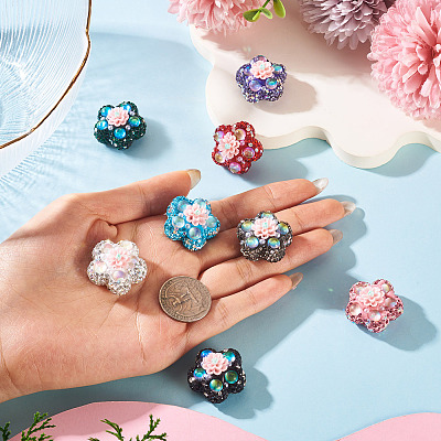 8Pcs 8 Colors Flower Shape Polymer Clay Rhinestone Beads CLAY-TA0002-02-1