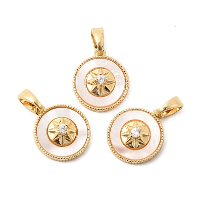 Natural Shell & Clear Cubic Zirconia Charms KK-G553-16G-1