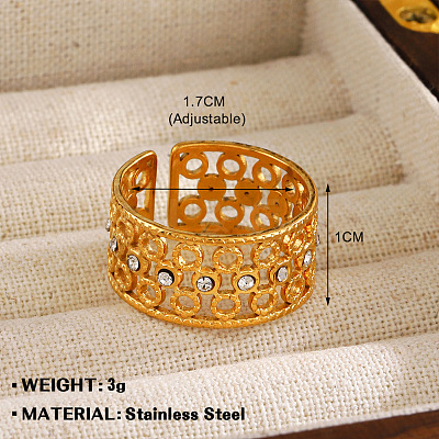 304 Stainless Steel with Crystal Rhinestone Adjustable Cuff Rings FS-WG8A0D7-04-1