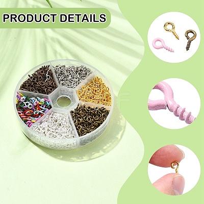 1800Pcs 6 Colors Iron Screw Eye Pin Peg Bails IFIN-YW0003-66-1