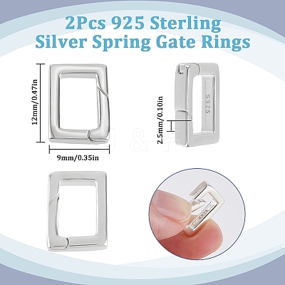 2Pcs 925 Sterling Silver Spring Gate Rings STER-SC0001-40B-1