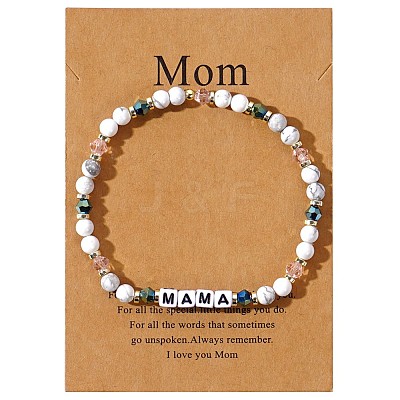 Mother's Day Dyed Synthetic Turquoise & Glass Beads Stretch Bracelets LS-SK3516-8-1