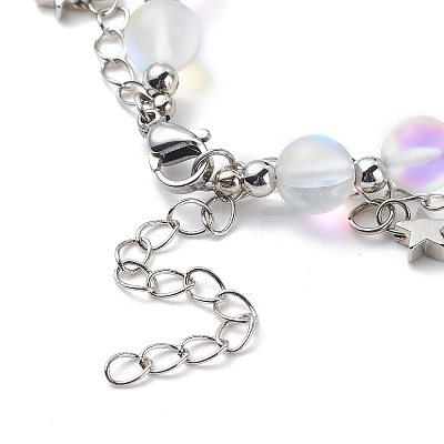 Synthetic Moonstone Round Beaded Multi-strand Bracelet BJEW-JB08857-1