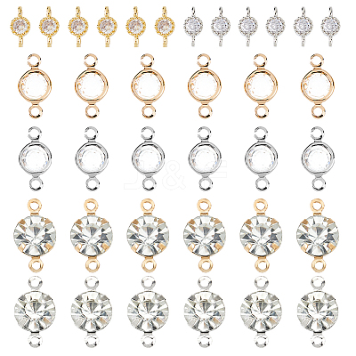 36Pcs 6 Styles Brass Pave Clear Cubic Zirconia Links KK-FH0008-12-1