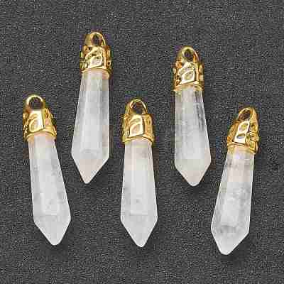 Bullet Natural Quartz Crystal Pointed Pendants G-E332-C28-G-1