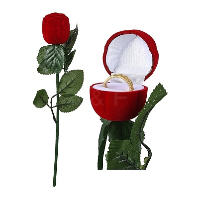 1Pc Flocking Plastic Rose Finger Ring Boxes VBOX-YW0001-03-1
