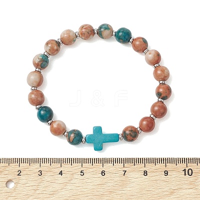 Dyed & Heated Synthetic Fossil & Dyed Turquoise Beads Stretch Bracelets for Women Men BJEW-JB13690-1