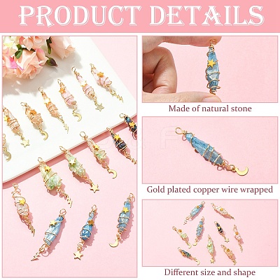 3Pcs 3 Styles Electroplated Natural Quartz Crystal Big Pendants PALLOY-YW00079-01-1