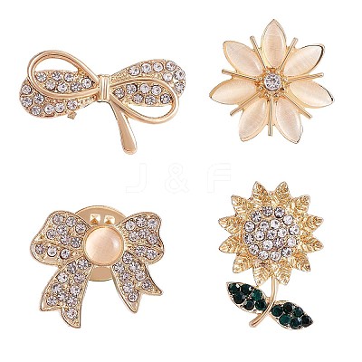 4Pcs 4 Style Crystal Rhinestone Bowknot & Sunflower Brooches JBR078A-1