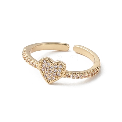 Heart Clear Cubic Zirconia Cuff Ring RJEW-M146-13G-1