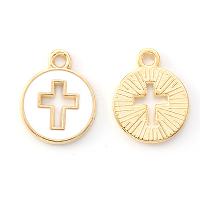 Light Gold Plated Alloy Enamel Pendants X-ENAM-R136-18A-1