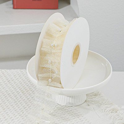 Polyester with Plastic Pearl Bead Wrinkle Ribbon OCOR-WH20003-63C-1