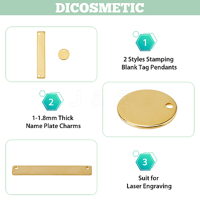 DIY Flat Round & Rectangle Stainless Steel Stamping Blank Tag Pendant & Links Connectors Kits STAS-DC0016-15-1
