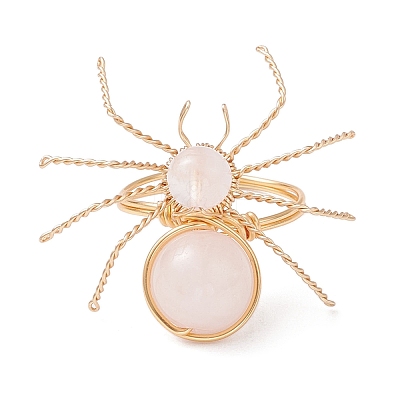 Natural Rose Quartz Beaded Finger Rings RJEW-TA00210-04-1