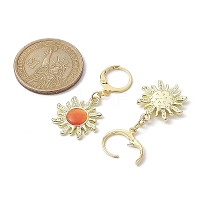 Golden Alloy Sun Shape Dangle Leverback Earrings with Cat Eye EJEW-JE05587-03-1